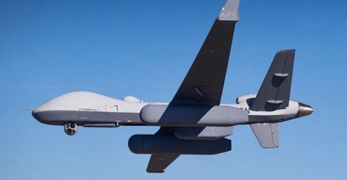 The GA-ASI MQ-9B UAS seen carrying the Saab LoyalEye AEW&C radar during operationally-relevant trials.