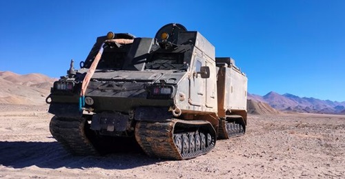 A BvS10 articulated all-terrain vehicle. L&T and BAE Systems began production of the type for the Indian Army in October 2026.