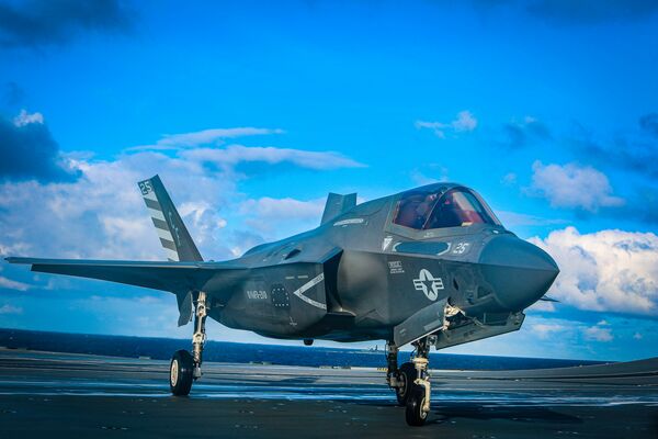 
        An F-35B aboard Her Majesty's Ship (HMS) 
        Queen Elizabeth
         at sea on 10 Oct 2020. The Pentagon services buying the F-35 face nearly USD6 billion in sustainment cost overruns by 2036 that they project as unaffordable because of increasing sustainment expenditures.
       (3rd Marine Aircraft Wing)