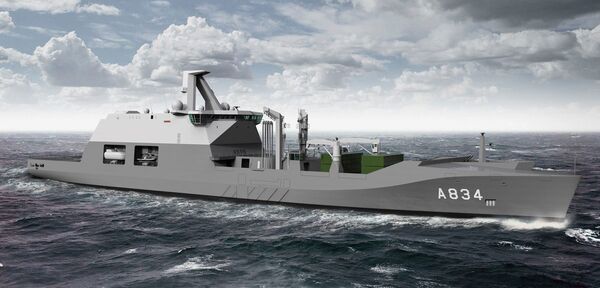 
        An artist's impression of the combat support ship 
        Den Helder
        .
       (Damen Shipyards Group)