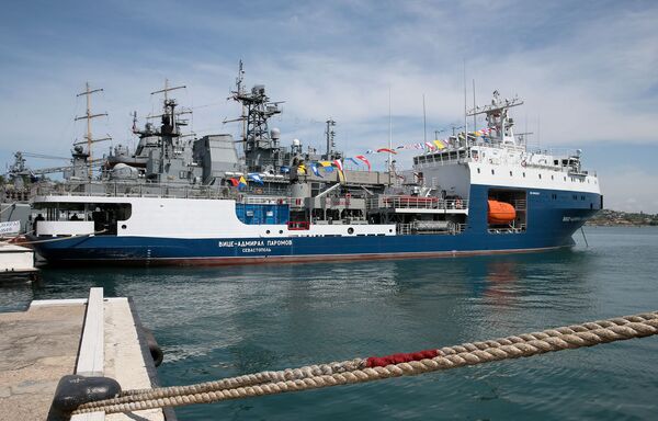 
        A  commissioning ceremony was held for the Project 03182 small seagoing tanker 
        Vice Admiral Paromov 
        on 29 May
        
        as it entered service with the Russian Black Sea Fleet. The first ship of its class, this multipurpose vessel is designed for the transportation of liquid, dry and labelled cargo, and is capable of landing Kamov Ka-27-class helicopters.
       (Sergei Malgavko/TASS)