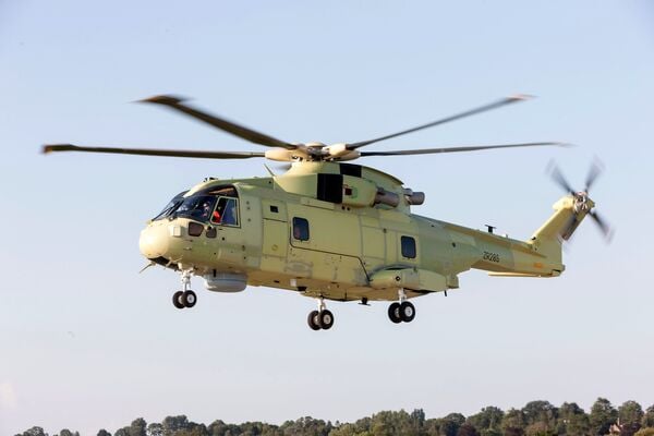The first of four AW101 ASW/CSAR helicopters for the Polish Navy conducted its maiden flight on 19 July at Leonardo's Yeovil facility. (Leonardo)