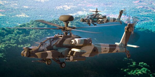 A CGI showing two AH-64E Apache Guardian helicopters in Australian Army livery. The US State Department has approved a potential USD3.5 billion FMS to Australia of 29 AH-64Es along with related equipment and services. (Boeing Australia)