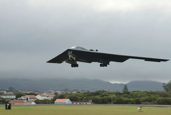A B-2 Spirit stealth bomber departs Lajes Field, Azores, on March 16, 2021. The B-2 will be outfitted with the M-Code-enabled MGUE Increment I GPS receiver.   (509th Bomb Wing Public Affairs, US Air Force)