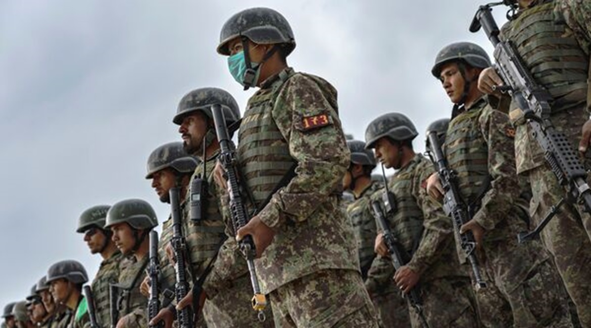 Afghan commandos in formation after taking part in an exercise on 28 April. While the ANDSF has successfully reversed many Taliban gains with assistance from international forces, it has done so with heavy casualty rates, said the UN Analytical Support...