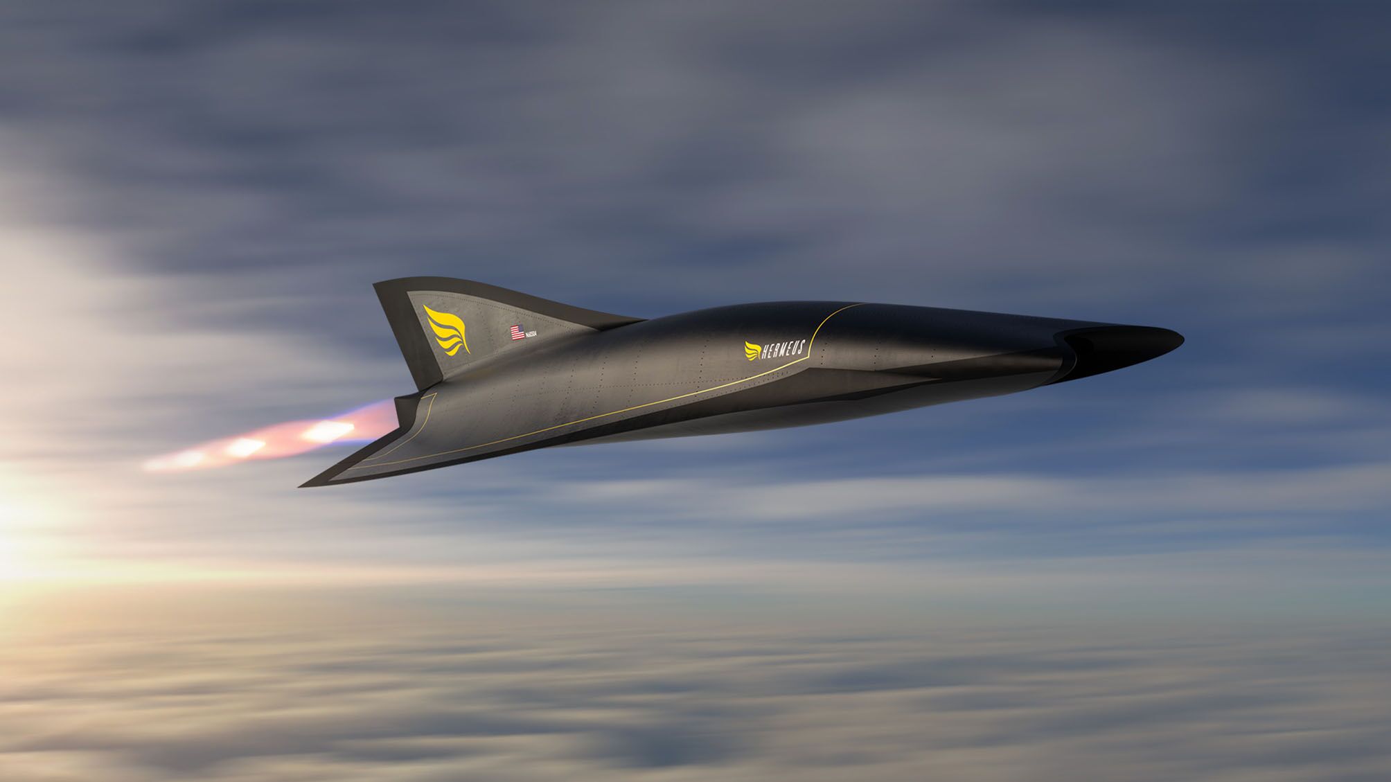 A rendering of Hermeus' Quarterhorse aircraft that will validate the company's proprietary turbine-based combined cycle engine. The US Air Force on 30 July awarded the company a USD60 million jointly funded contract to accelerate the commercial development of hypersonic aircraft and propulsion systems. (Hermeus)
