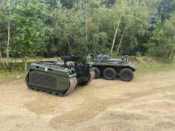 Dstl publicly showed Project Theseus's Viking and Titan UGVs at a British Army testing site in Aldershot, UK, last week for the first time. (Andrew White)