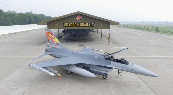 The first Indonesian F-16 A/B that underwent the Falcon STAR (Structural Augmentation Roadmap) and enhanced mid-life upgrade (EMLU) programme, seen here in April 2020. Since then, the TNI-AU has upgraded four other airframes.  (TNI-AU)