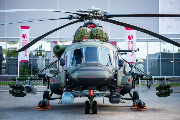 Russian Helicopters displayed the upgraded Mi-171Sh Storm helicopter at Army 2021. (Russian Helicopters)