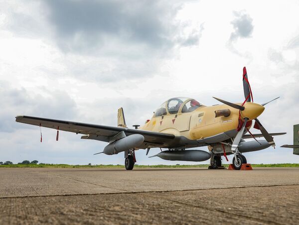 One of six new Super Tucano light attack aircraft inducted into the Nigerian Air Force on 31 August. The remaining six are due to be delivered by the end of the year. (US Africa Command Public Affairs)