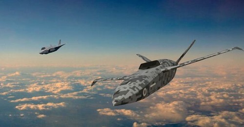 Seen flying alongside a manned F-35 fighter in this artist's impression, the Mosquito uncrewed aircraft is set to be the primary element in the UK's future airborne air defence capabilities from the mid 2030s.