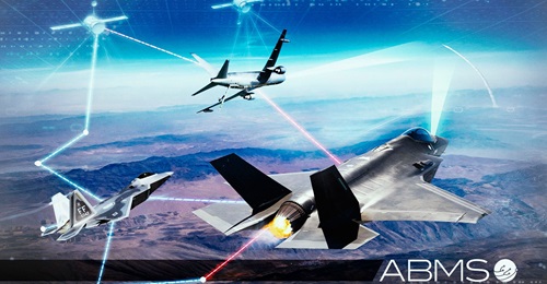 Concept art showing an ABMS-equipped KC-46A tanker connecting with F-22 and F-35 combat aircraft.