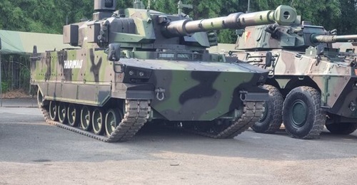 The Indonesian Army's Harimau tanks on display at Indo Defence 2022. The tanks will be equipped with reconnaissance unmanned aerial vehicles.