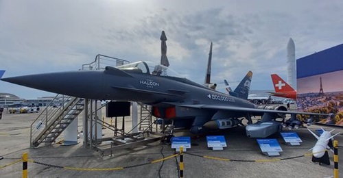 A mock-up of the Eurofighter Typhoon featuring Halcon II livery was displayed at the Paris Air Show 2023.