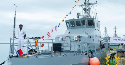 The Marine Protector-class patrol vessel GNS 
        
         during its commissioning at Naval Base, Sekondi.