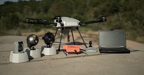 A complete Orion 2.2 TE UAS includes integrated electro-optical payloads such as the NextVision Raptor, XQT AI, and XQT LRF.