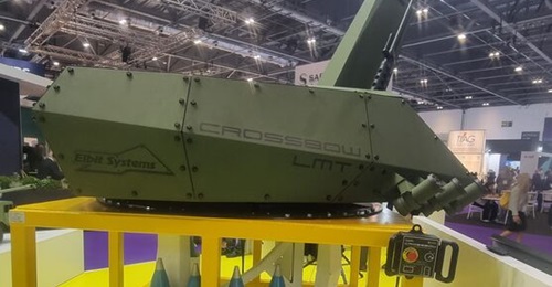 Elbit Crossbow lightweight turret mortar system on show at DSEI 2023 in London.