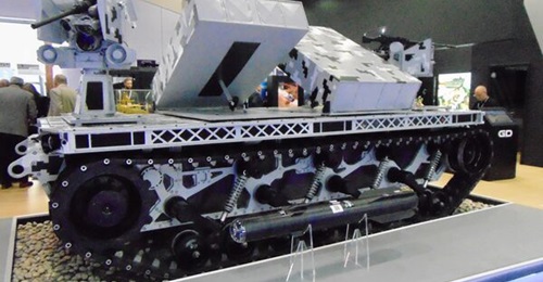 GDLS-UK displayed a TRX UGV with Brimstone missiles at DSEI 2023.