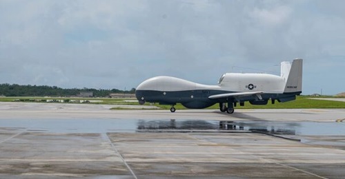 An MQ-4C Triton, operated by US Navy squadron VUP-19, after landing at Andersen Air Force Base, Guam, in August 2023.
