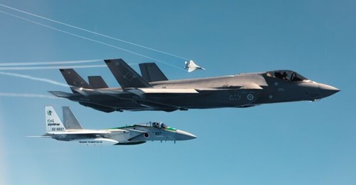 The Royal Australian Air Force (RAAF) Lockheed Martin F-35As are scheduled to receive the TR-3 upgrade, which requires additional cooling for some of the aircraft's subsystems. This photo shows an RAAF F-35A with Japan Air Self-Defense Force (JASDF) Bo...