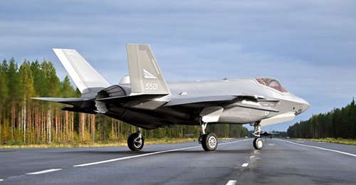 A Royal Norwegian Air Force prepares to take off from a Finnish road, during the type's first dispersed operation that was recently logged on Exercise 'Baana 23'.