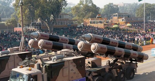 BrahMos ER is an improved variant of baseline BrahMos (pictured above) taking part in India's Republic Day parade. The estimated range of the extended variant is 72% (between 450 and 500 km) more than the baseline version range of 290 km.