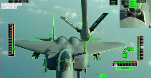A Republic of Singapore Air Force F-15SG Eagle combat aircraft connects to an MRTT tanker during A3R testing in August.