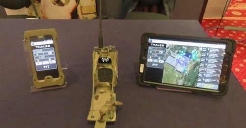 The Thales SquadNet with the SABRE android battle management application hosted on a smartphone and a tablet and connected by Bluetooth.