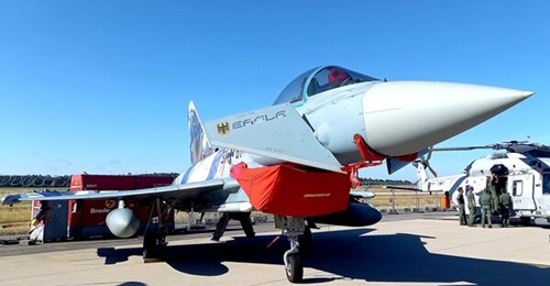 A Luftwaffe Eurofighter at the ILA 2022 exhibition in Berlin. With the previous German government having said it would buy Eurofighter Tranche 5 aircraft to partially replace the Luftwaffe's Tornado fleet, German industry has called on the current gove...