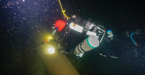 Finnish Navy divers examine damage and objects around the Balticconnector gas pipeline in the Gulf of Finland.