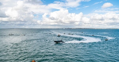 Dstl alongside the Royal Navy and British Army conducted a beach landing exercise with a multitude of vessels including the Madfox unmanned surface vessel, to shape AI development.