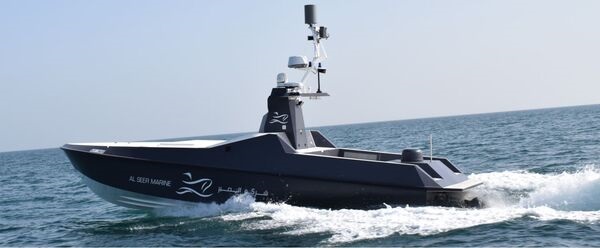 Al Seer Marine 11 m USV that was unveiled at NAVDEX 2021.