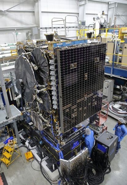 The ASBM-1 satellite undergoes vibration testing at Northrop Grumman's satellite manufacturing facility in Dulles, Virginia.