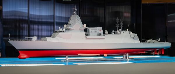 BAE Systems Australia displayed a model of its proposed new Hunter-class frigate design at the Indo Pacific 2023 show in Sydney.