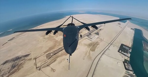 A still from a video released by Edge during the Dubai Airshow shows a Reach-S flying from the airport on Abu al-Abyad island.