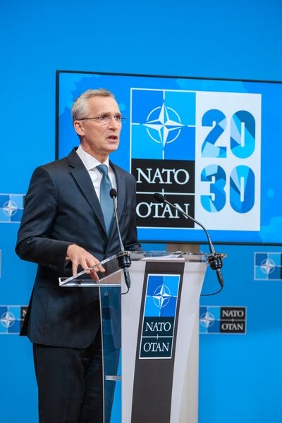 NATO Secretary-General Jens Stoltenberg holds a press conference at alliance headquarters in Brussels on 1 June.