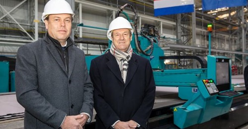 Damen Naval marked the official start of the construction phase of the Type 126 frigates programme with a steel-cutting ceremony on 5 December. Pictured (from left to right): Damen Shipyards Group's CEO Arnout Damen and Lürssen CEO Friedrich L...