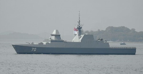The Formidable-class frigate, RSS 
        
        , is seen here in the Singapore Strait.