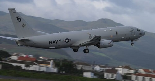 A US Navy P-8A Poseidon aircraft takes off from Lajes Field in the Azores. The base provides a stopping point for aircraft to commute back and forth between the US and Europe and is to be upgraded to support P-8A operations, though it is not clear if t...