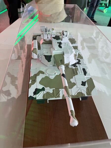 The DRDO showcased a scale model of the Zorawar light tank at Defexpo 2022 held in October 2022 in Gandhinagar.