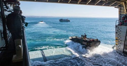 The US Marine Corps ACV is designed to deploy off the back of a ship and swim in open waters as well as operate in littoral environments.