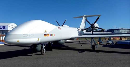 A mock-up of the Eurodrone shown at the ILA Berlin Airshow in 2022. Germany has said that contractor and technology problems have delayed the project.