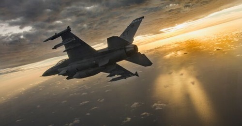 An F-16 is flown by Alec 'Bulldog' Spencer during a mission at Eglin Air Force Base, Florida, in February 2019.
