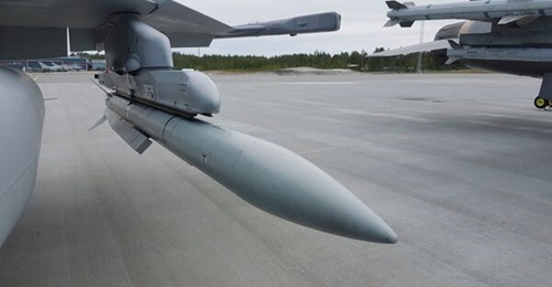 A Meteor missile aboard a Swedish Gripen combat aircraft. The six partner countries are assessing a potential mid-life upgrade, with a decision to be made by the end of 2024.