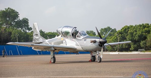 The Super Tucano that was demonstrated at Air Force Base Accra in Ghana on 19 February 2024.