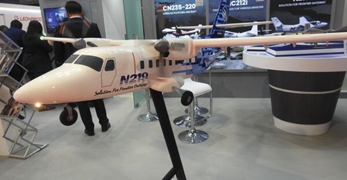 A model of the N219 at Singapore Airshow 2022.