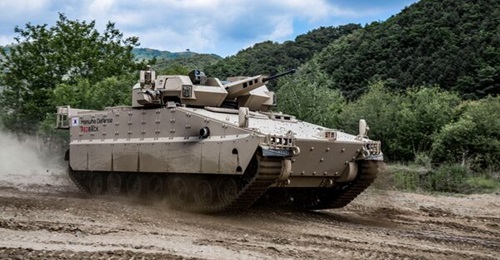 The Redback IFV (pictured above) weighs 42 tonnes and has a length, a width, and a height of 7.9 m, 3.64 m, and 3.75 m respectively. It has a maximum onroad speed of 65 km/h with a seating capacity for a crew of three and up to eight troops.