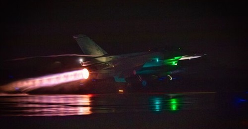 One of the first three F-16 Block 70 aircraft bound for Bahrain departs the Greenville production facility in the US on 6 March.