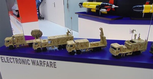 The CEW-102E UAV countermeasure system replica is displayed at DIMDEX 2024.