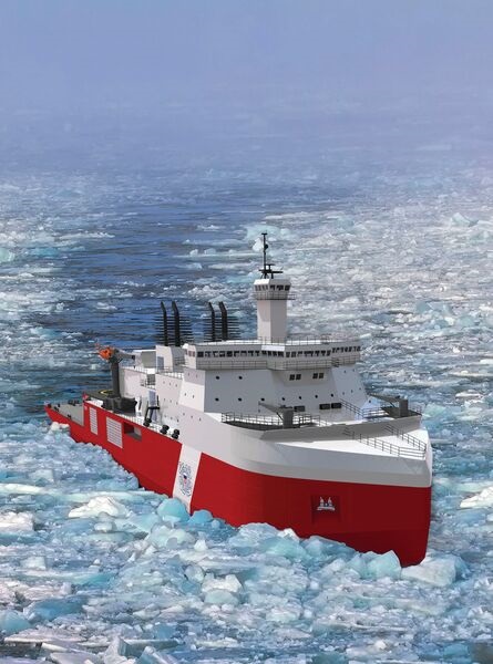 An artist rendering of the proposed US Coast Guard Polar Security Cutter, whose cost estimates are being questioned.